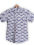 Short Sleeve Indian Blue Floral Buti Print Shirt Buti-Multi Design Shirts 100% Cotton Fabric