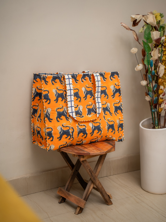 Awdhesh Kumar Wild Stride Cotton Hand Block Printed Tote Bag for Women