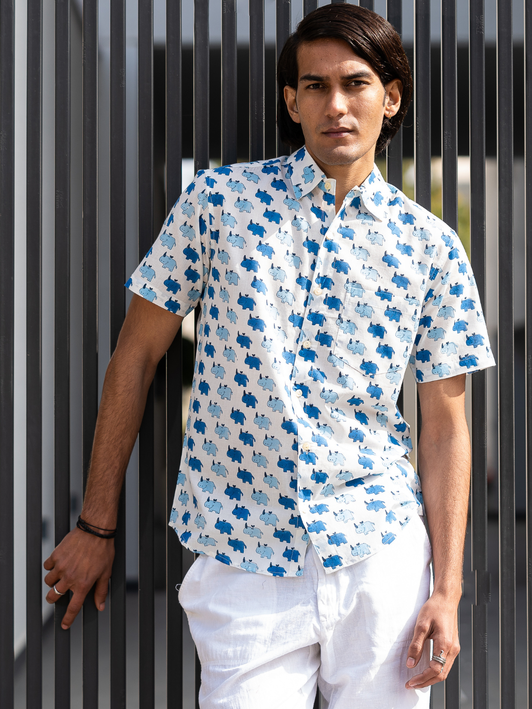 half sleeve Indian Hand Block Print Shirt Jaipur Wildlife Print Shirt 100% Cotton Fabric