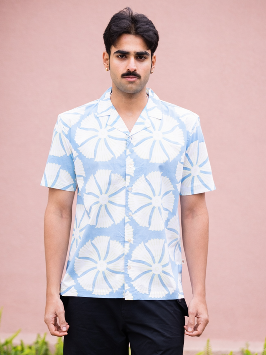 half sleeve Indian Hand Block Print Shirt Jaipur Sea Flower Print Shirt 100% Cotton Fabric