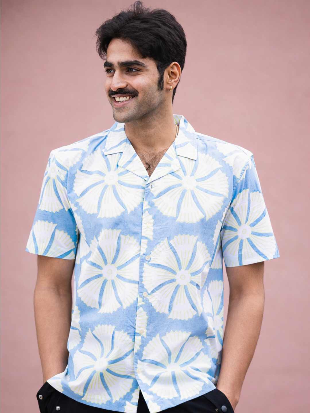 half sleeve Indian Hand Block Print Shirt Jaipur Sea Flower Print Shirt 100% Cotton Fabric