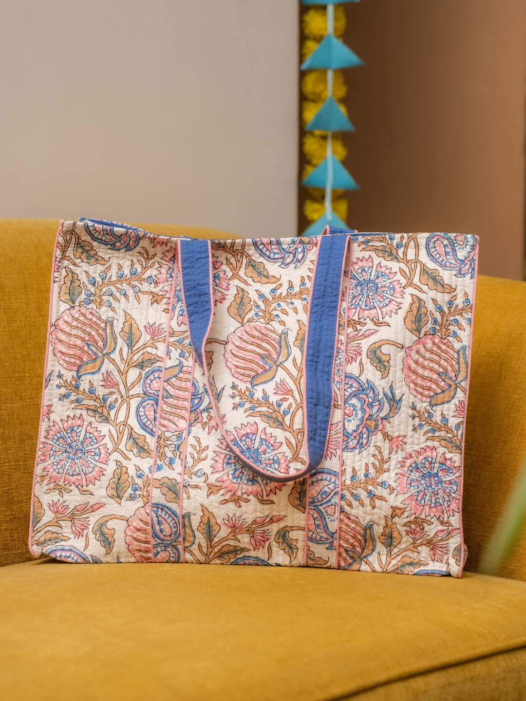 Awdhesh Kumar Royal Pomegranate Cotton Hand Block Printed Tote Bag for Women