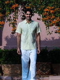 half sleeve Indian Hand Block Print Shirt Soft Lime Textured Casual Shirt 100% Cotton Fabric