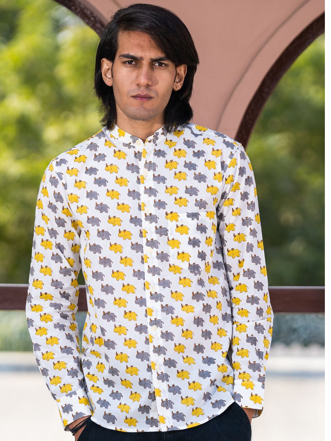 Full Sleeve Indian Hand Block Print Shirt Stylish Rhino – Casual Trendy Wear Shirt 100% Cotton Fabric