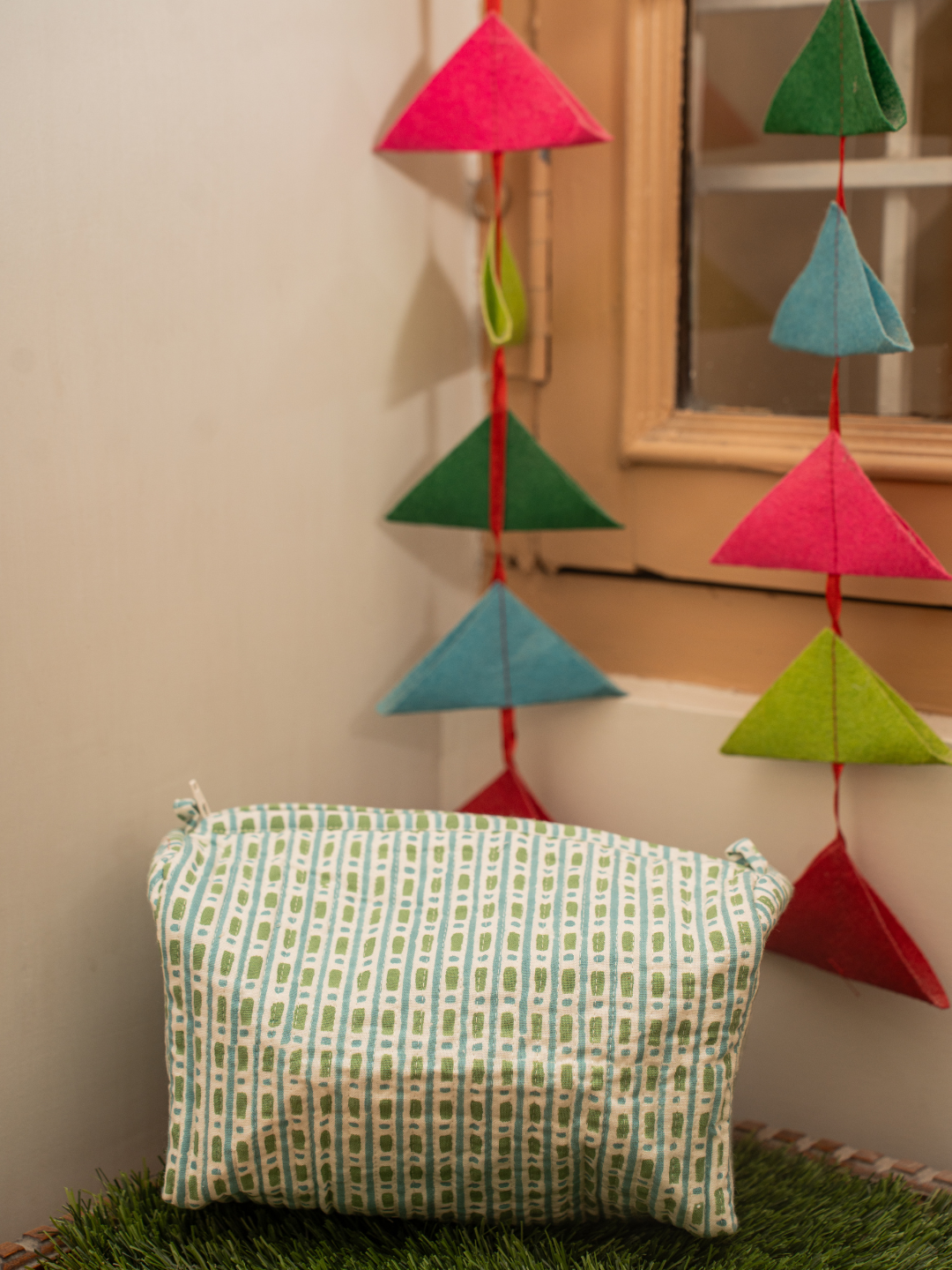 Awdhesh Kumar Aqua Line Travel Case Cotton Hand Block Printed Toiletry Bags for Women