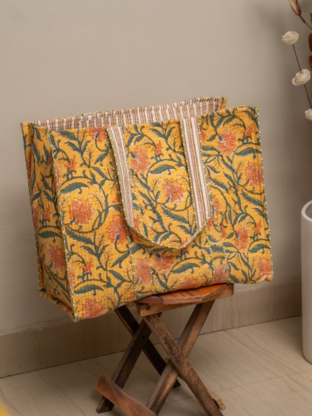 Cotton Hand Bag, Golden Gulmohar Classic Tote Bags, Women hand bags, Tote bags for Girls, Fashion Tote bags, Printed Tote Bags