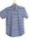 Short Sleeve Indian Indigo Bottle Block Print Shirt Jharokha Gud Design Shirt 100% Cotton Fabric