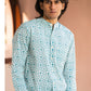 Full Sleeve Indian Hand Block Print Shirt Elegant Aqua Blue Printed Mandarin Collar Shirt 100% Cotton Fabric