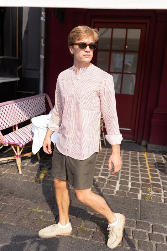 Full Sleeve Indian Hand Block Print Shirt Rust Linear Stripes Design Shirt 100% Cotton Fabric