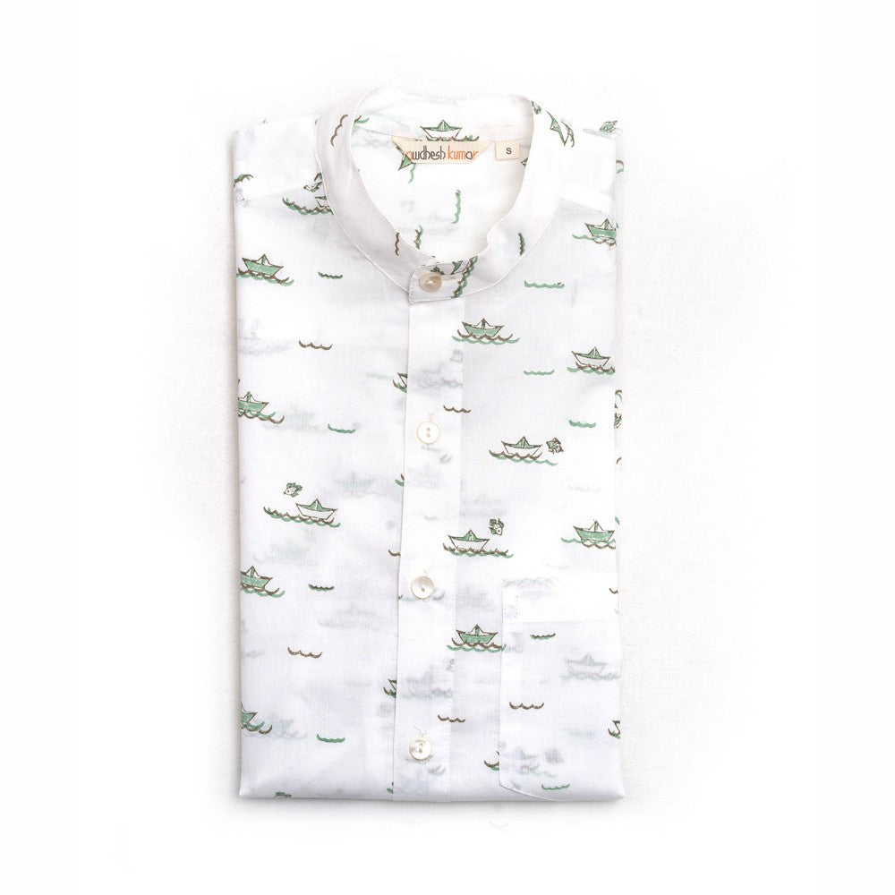 Full Sleeve Indian Hand Block Print Shirt Naav Design Shirt 100% Cotton Fabric