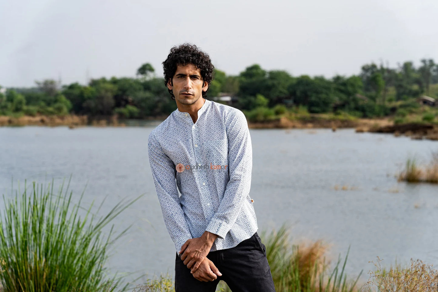 Full Sleeve Indian Hand Block Print Shirt Mini Diamond Blockprint Shirt 100% Cotton Fabric