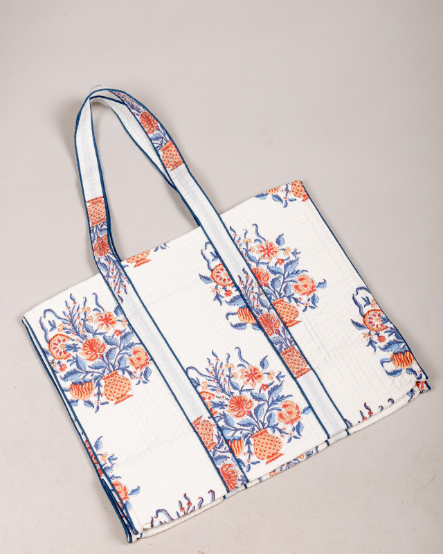 Awdhesh Kumar Nautical Floral Quilted Hand Block Printed Tote Bag for Women