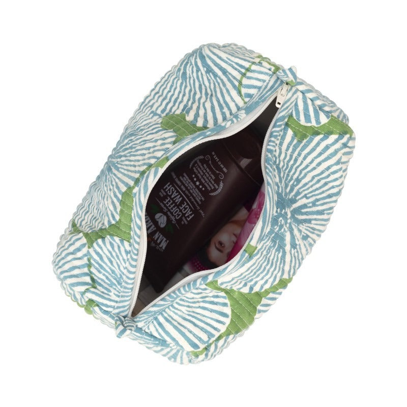 Awdhesh Kumar Aqua Radiance Pouch Cotton Hand Block Printed Toiletry Bags for Women