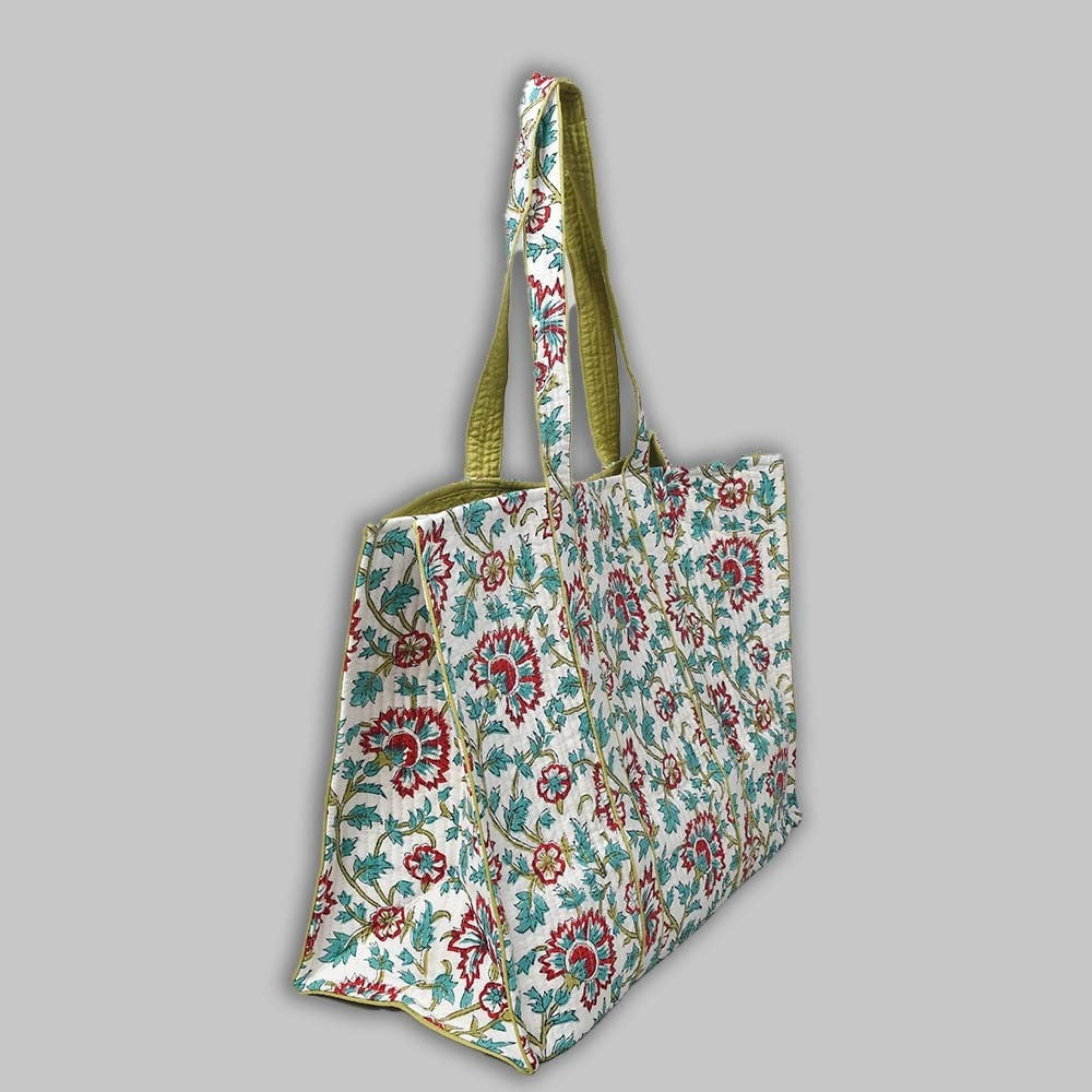 Awdhesh Kumar Meadow Vine Cotton Hand Block Printed Tote Bag for Women