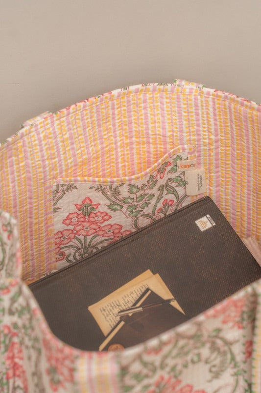 Awdhesh Kumar Rosevine Garden Cotton Hand Block Printed Tote Bag for Women