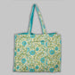 Awdhesh Kumar Botanical Aqua Bloom Cotton Hand Block Printed Tote Bag for Women