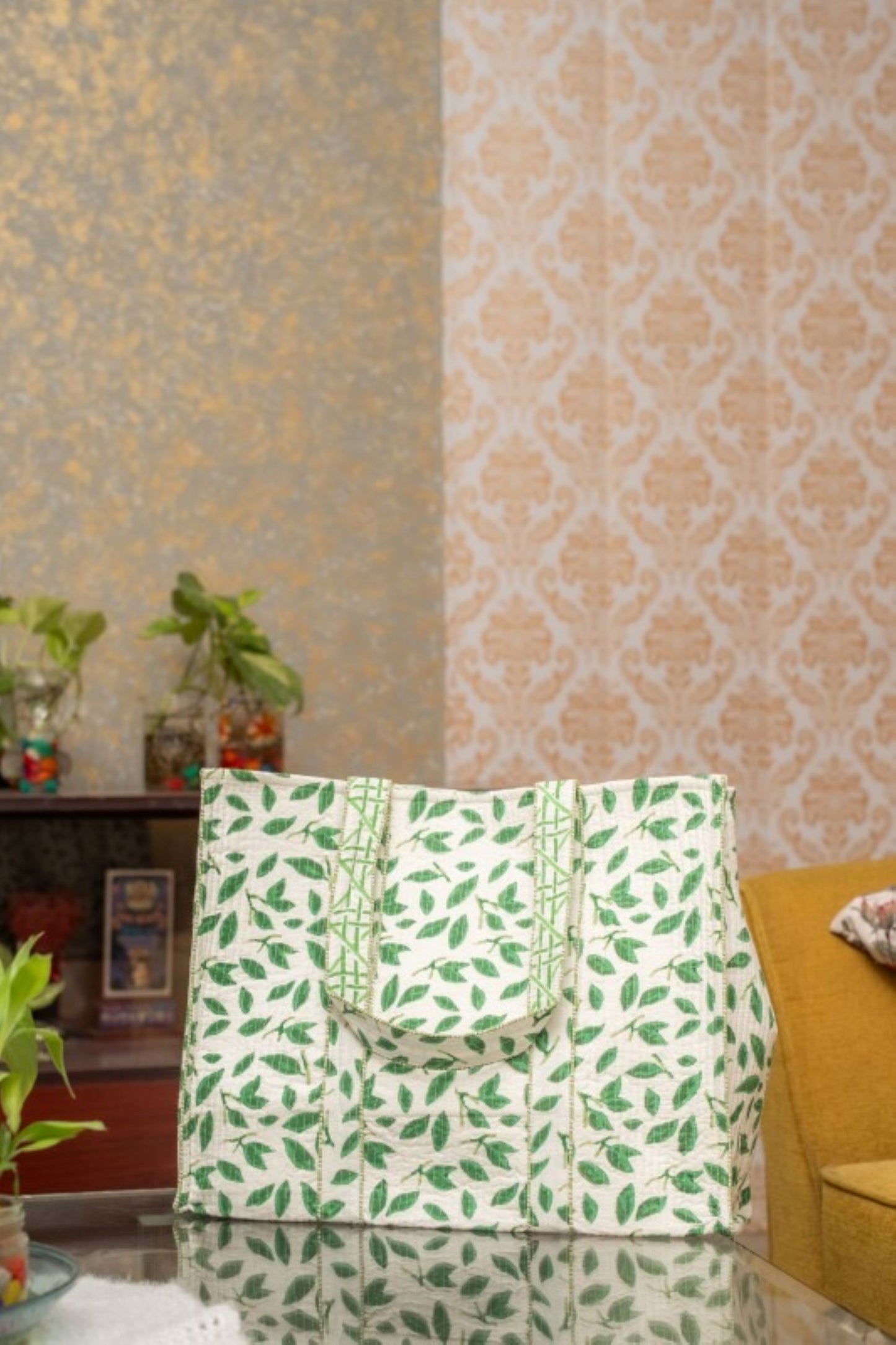 Awdhesh Kumar Garden Green Essence Cotton Hand Block Printed Tote Bag for Women