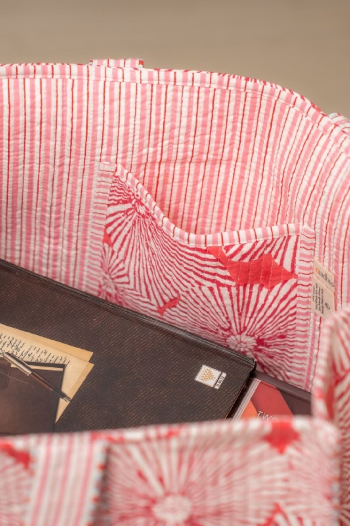 Awdhesh Kumar Scarlet Starflower Cotton Hand Block Printed Tote Bag for Women