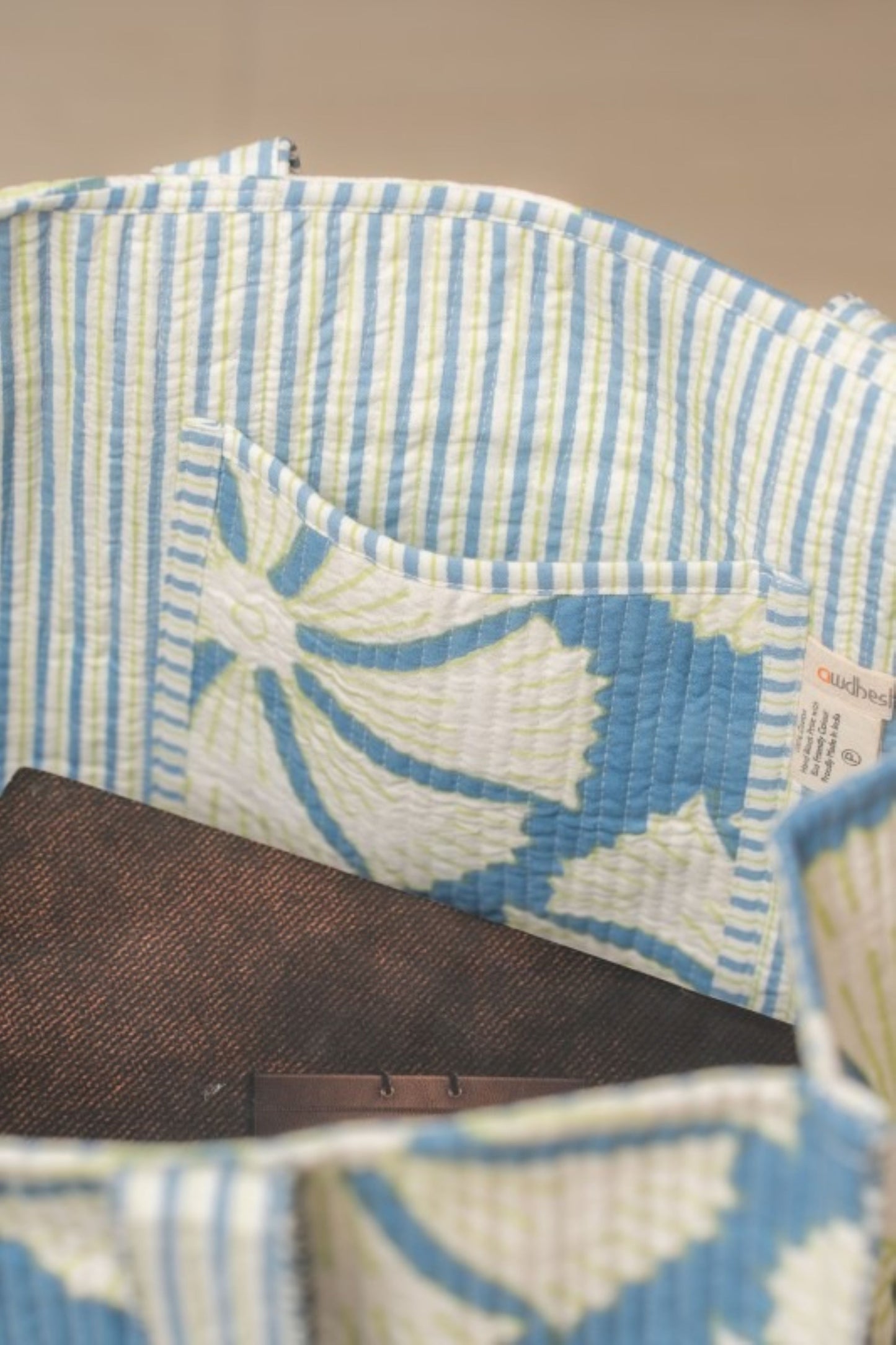 Awdhesh Kumar Blue Fan Blossom Cotton Hand Block Printed Tote Bag for Women