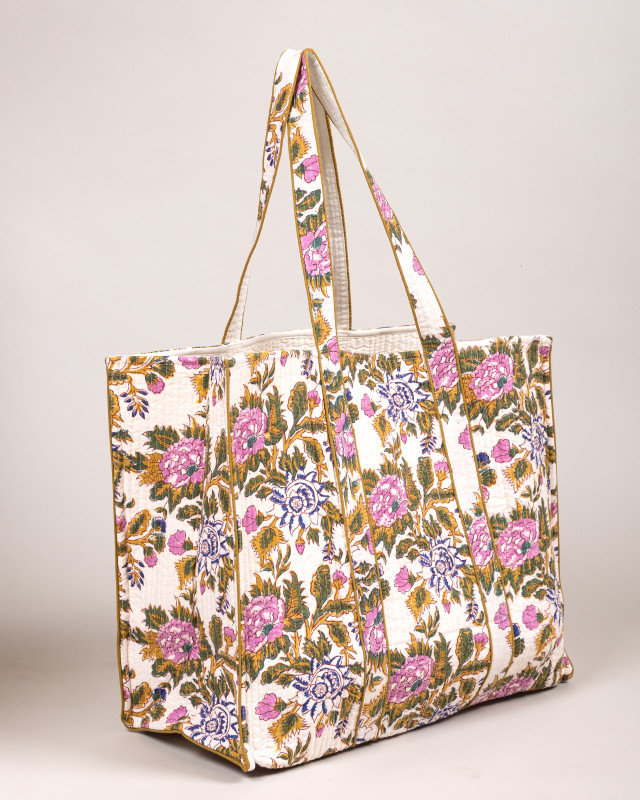 Awdhesh Kumar Floral Serenity Shopper Cotton Hand Block Printed Tote Bag for Women