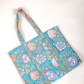 Awdhesh Kumar Aqua Royale Floral Cotton Hand Block Printed Tote Bag for Women