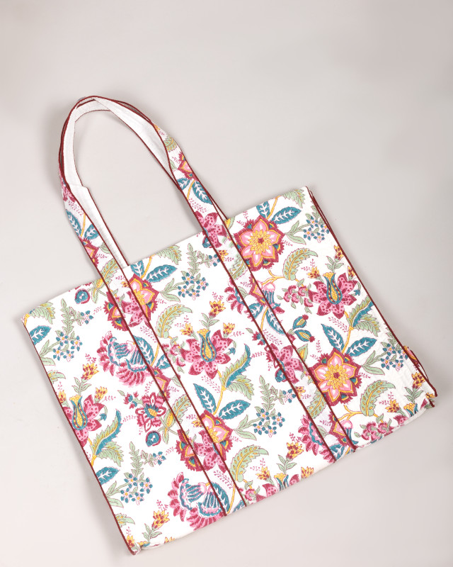 Awdhesh Kumar Floral Carnival Cotton Hand Block Printed Tote Bag for Women