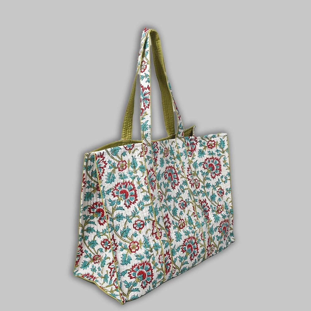Awdhesh Kumar Meadow Vine Cotton Hand Block Printed Tote Bag for Women
