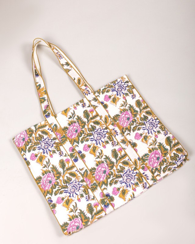 Awdhesh Kumar Floral Serenity Shopper Cotton Hand Block Printed Tote Bag for Women