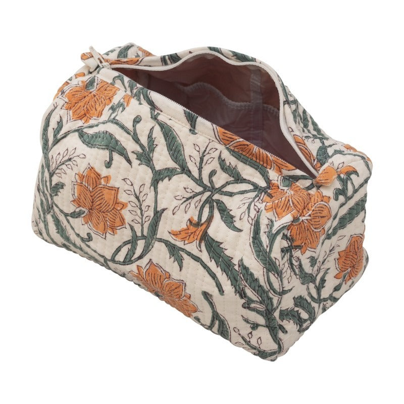 Awdhesh Kumar Rustic Meadow Cosmetic Cotton Hand Block Printed Toiletry Bags for Women