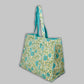 Awdhesh Kumar Botanical Aqua Bloom Cotton Hand Block Printed Tote Bag for Women
