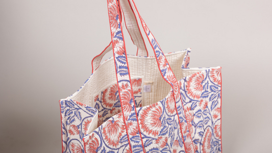 Awdhesh Kumar Vintage Coral Vine Cotton Hand Block Printed Tote Bag for Women