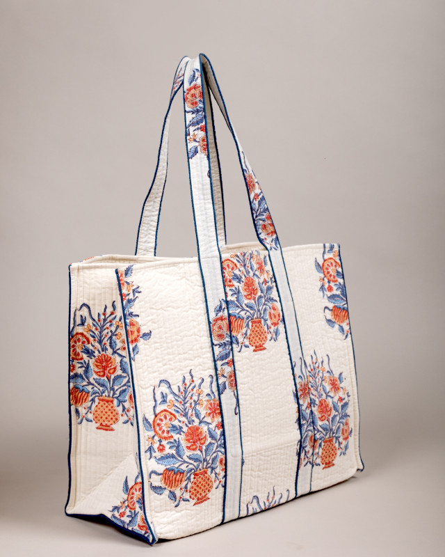 Awdhesh Kumar Nautical Floral Quilted Hand Block Printed Tote Bag for Women