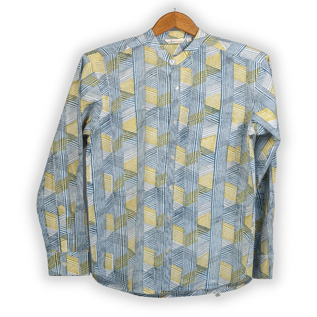 Full Sleeve Indian Hand Block Print Shirt Game of Line Retro Design Shirt 100% Cotton Fabric
