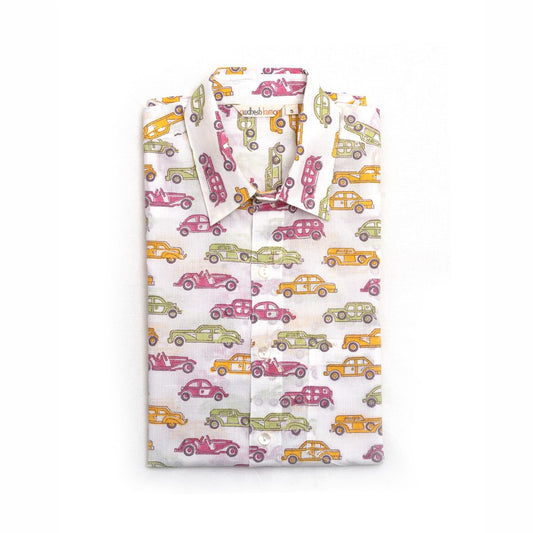 Full Sleeve Indian Hand Block Print Shirt Vintage Car Design Shirt