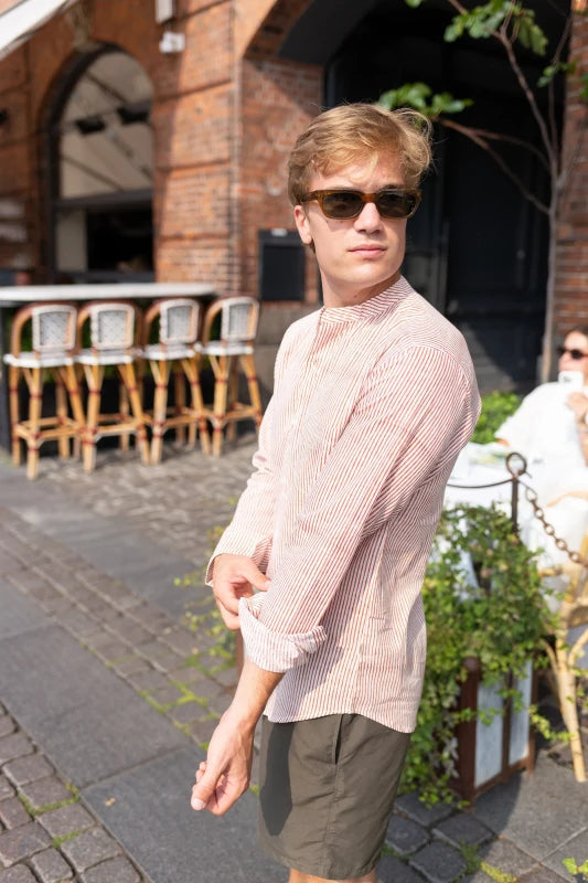 Full Sleeve Indian Hand Block Print Shirt Rust Linear Stripes Design Shirt 100% Cotton Fabric