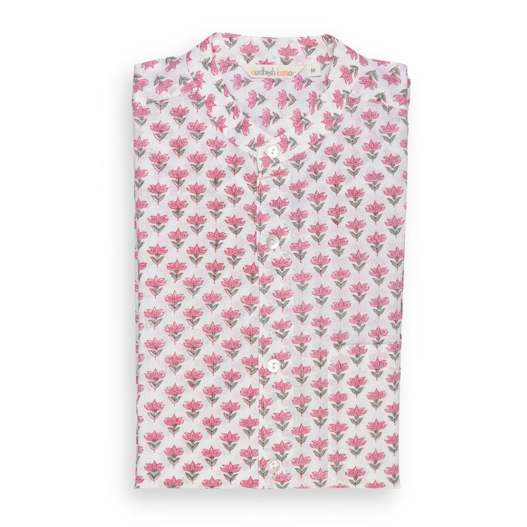 Full Sleeve Indian Hand Block Print Shirt Pink Buti Small Design Shirt 100% Cotton Fabric