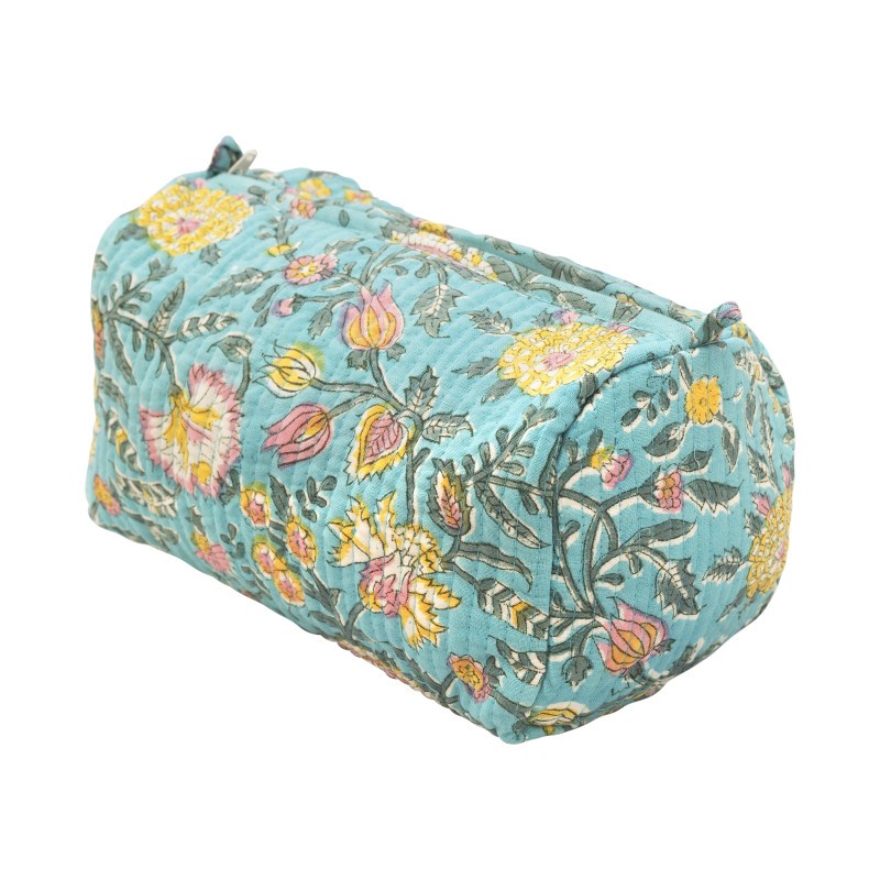 Indian Hand Block Print Cotton Quilted Makeup Bag/Wash bag Perfect for gifts travel