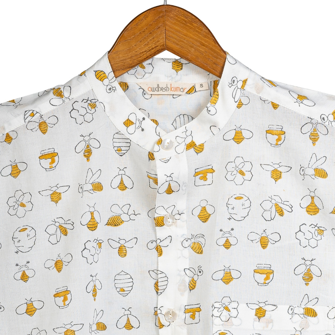 Full Sleeve Indian Hand Block Print Shirt BEE BEE Design Shirt 100% Cotton Fabric
