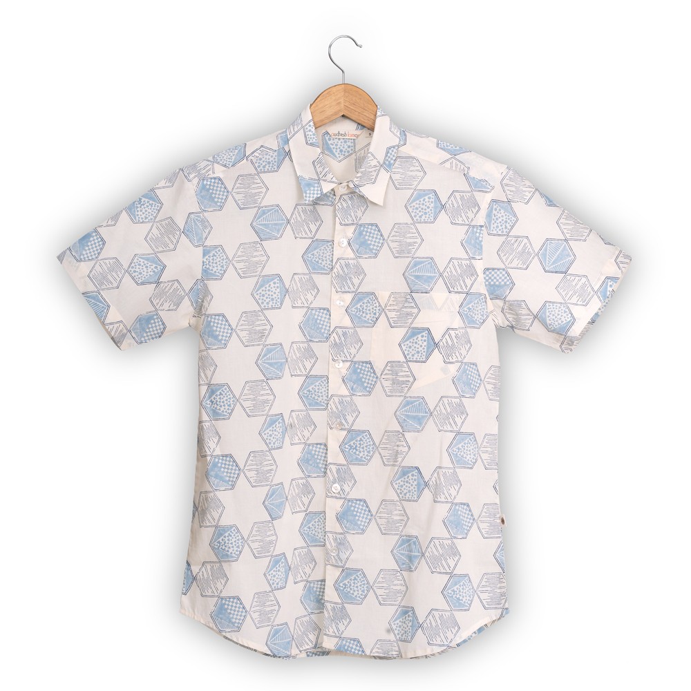 Short Sleeve Indian Hand Block Print Shirt Star Design Shirt 100% Cotton Fabric
