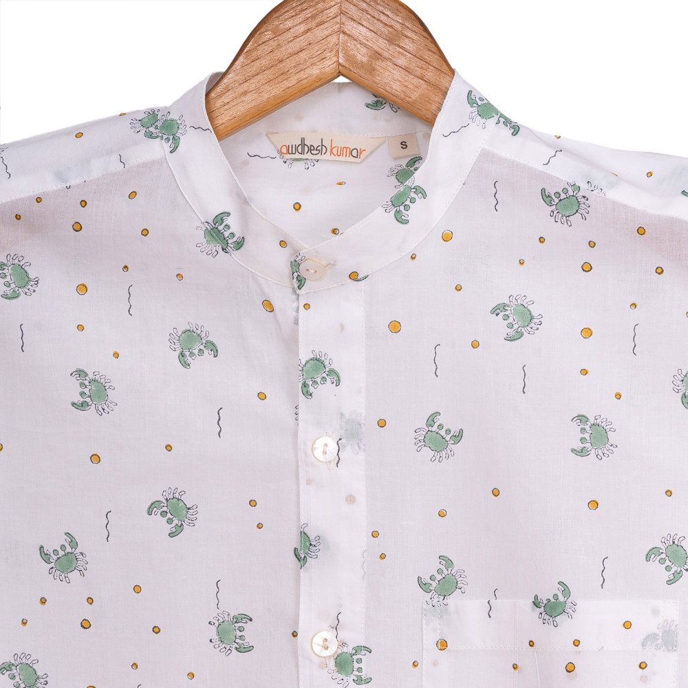Full Sleeve Indian Hand Block Print Shirt Krabby Design Shirt 100% Cotton Fabric