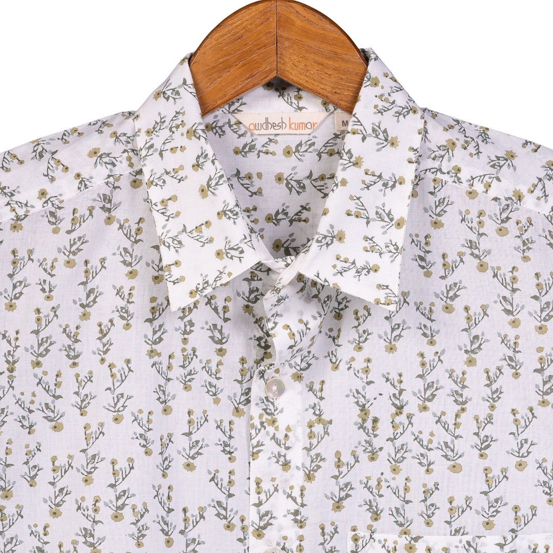 Short Sleeve Indian Hand Block Print Shirt Jungle Buti Design Shirt 100% Cotton Fabric