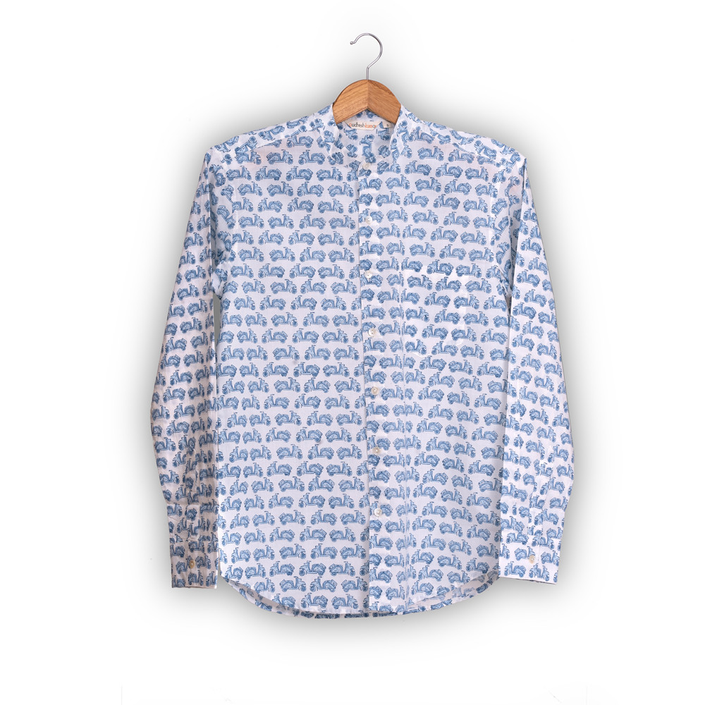 Full Sleeve Indian Hand Block Print Shirt Vespa Design Shirt 100% Cotton Fabric