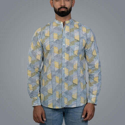 Full Sleeve Indian Hand Block Print Shirt Game of Line Retro Design Shirt 100% Cotton Fabric