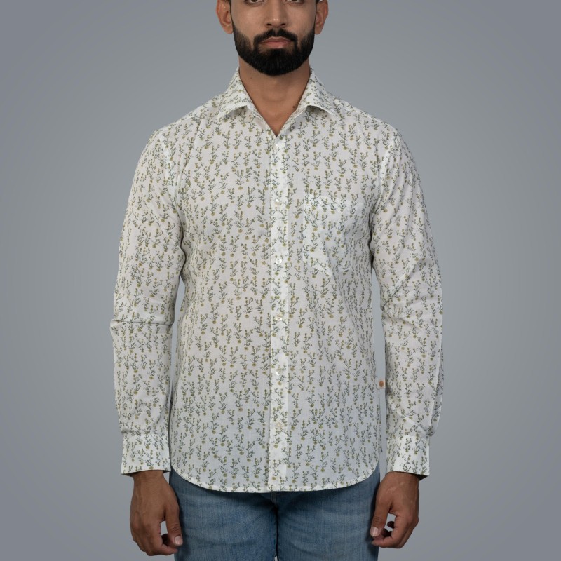 Full Sleeve Indian Hand Block Print Shirt Jungle Buti Design Shirt 100% Cotton Fabric
