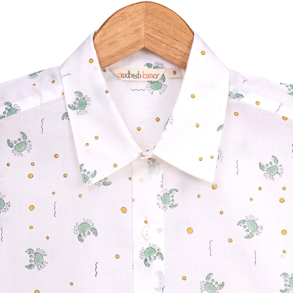 Short Sleeve Indian Hand Block Print Shirt Krabby Design Shirt  100% Cotton Fabric