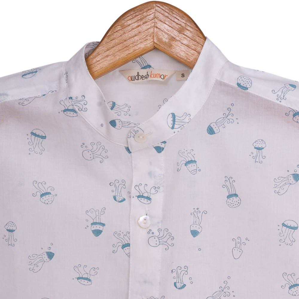 Full Sleeve Indian Hand Block Print Shirt Jelly Fish Design Shirt 100% Cotton Fabric100% Cotton Fabric