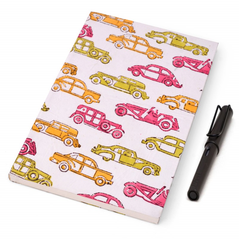 Hand Print Note Book, Indian Hand Printed A4 size note books, vintage car print Note Book