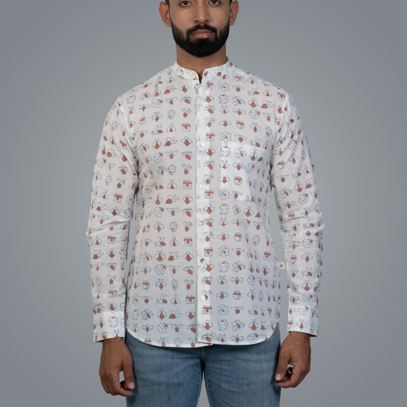 Full Sleeve Indian Hand Block Print Shirt Honey Bee Coral Design Shirt 100% Cotton Fabric